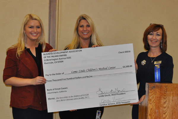 BDA/IE presents a check to Loma Linda University Children's Hospital